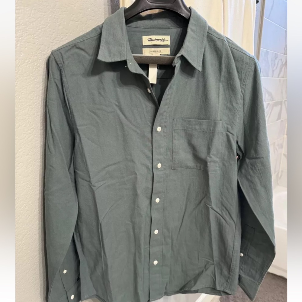 Madewell Men’s Crinkle Cotton Green Perfect Shirt Small New With Tags